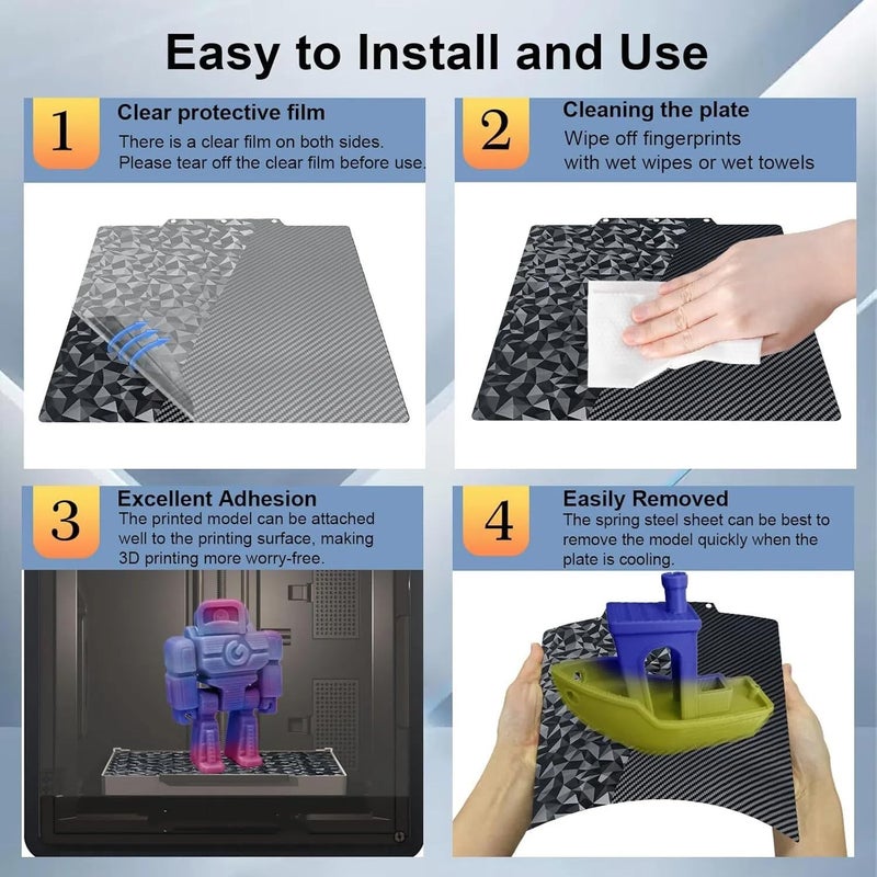 IdeaFormer-3D لوحة بناء PEO PET لطابعة Flashforge Adventurer 5M/5M Pro/AD5X، لوحة سرير مرنة من الفولاذ الربيعي PEO+ألياف الكربون PET بحجم 235x235 مم لطابعة Flashforge Adventurer AD5M/AD5X - Image 3